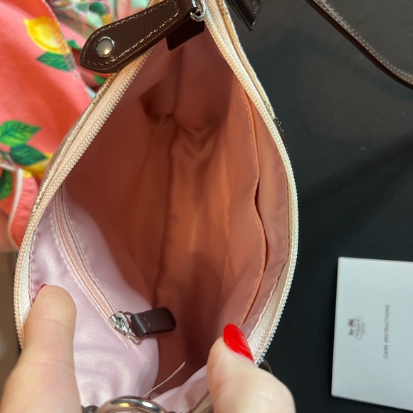 Coach Cream Signature Shoulder Bag with Leather Trim
